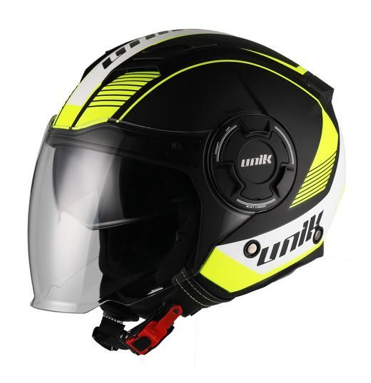 CASCO MOTO UNIK JET CJ11 WOLF GAFAS NEGRO AMARILLO FLUOR MATE XS